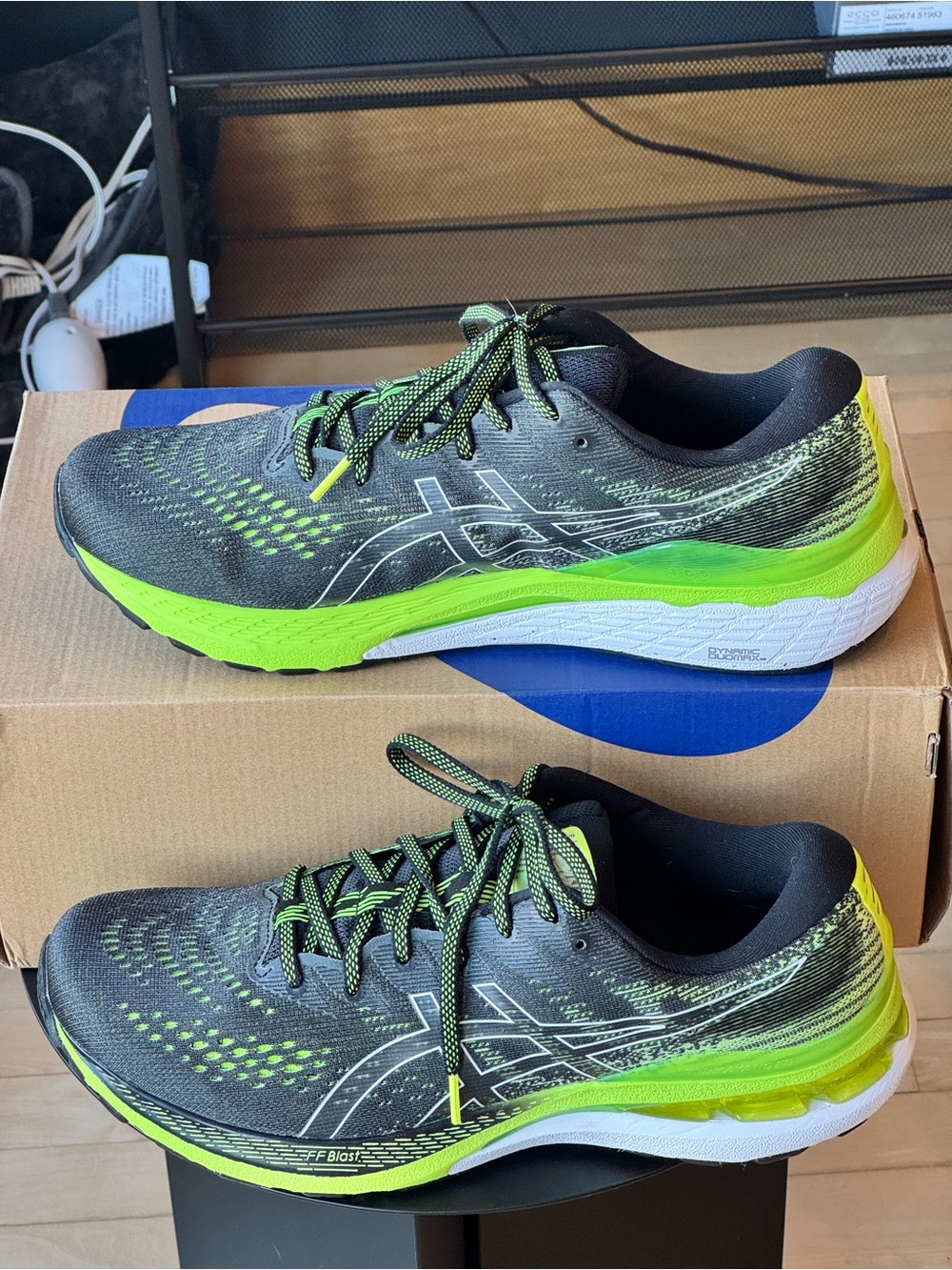 Asics Men's Black and Neon Green Athletic Running Shoes